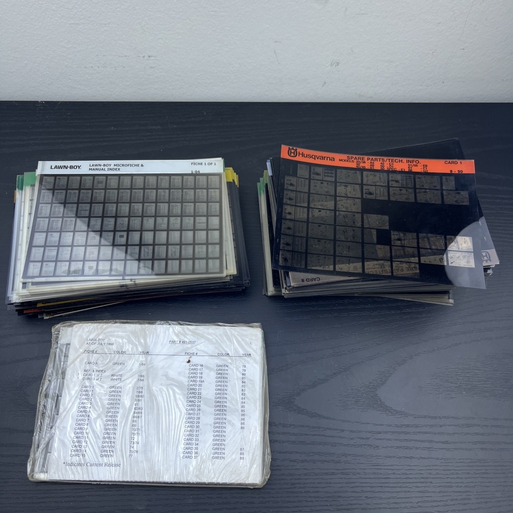 Lot of 150+ Husqvarna Lawn-Boy McCulloch Roper Microfiche Service Parts Cards